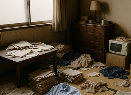 散らかった部屋の居間